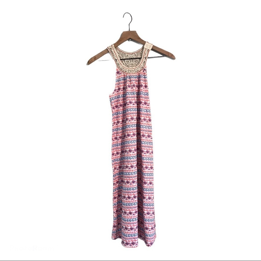 NWOT AphOrism Aztec Print Crochet Lace Maxi Dress